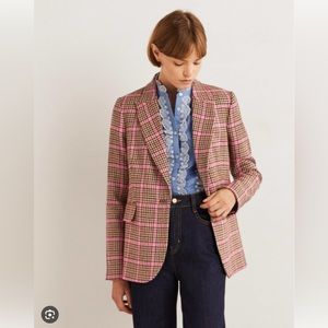 Boden 70’s Tailored Blazer Brown and Pink Check 14 NWT